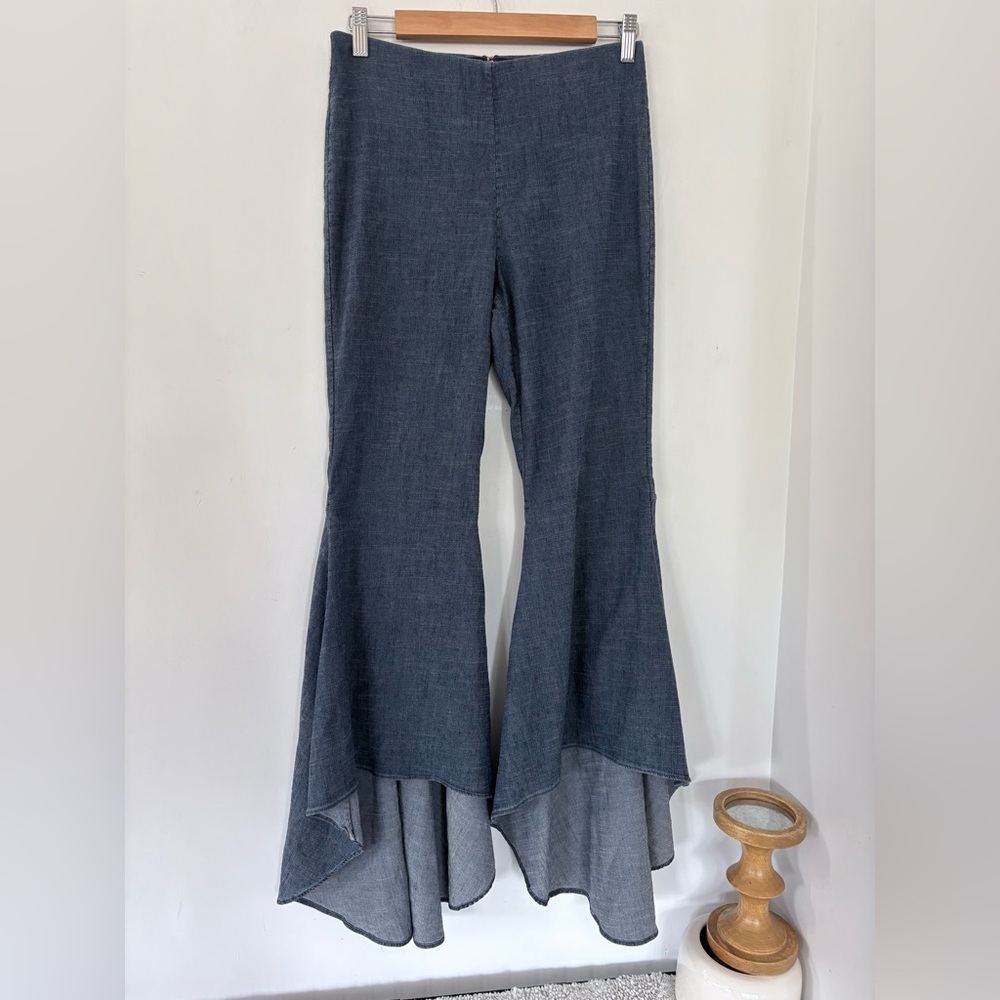 ALICE + OLIVIA 6 JINNY Chambray Blue High-Low Pants Flare Leg Boho Hippie Chic - Picture 14 of 14